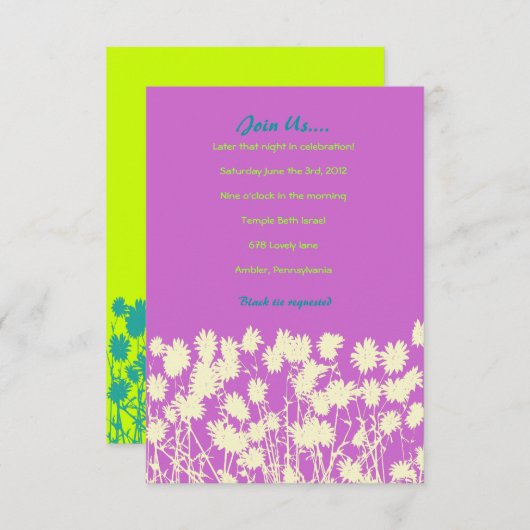 Circular Retro Daisy Bat Mitzvah Party Kaart (Voorkant / Achterkant)