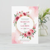Circular Rose Frame Watercolor Wedding Invitation Kaart (Staand voorkant)