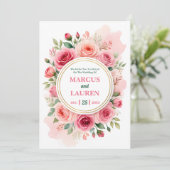 Circular Rose Frame Watercolor Wedding Invitation Kaart (Staand voorkant)