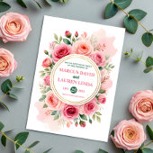Circular Rose Frame Watercolor Wedding Invitation Kaart
