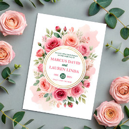 Circular Rose Frame Watercolor Wedding Invitation Kaart