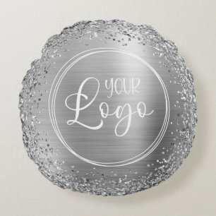 Circular Silver Glitter and Folie Logo Rond Kussen
