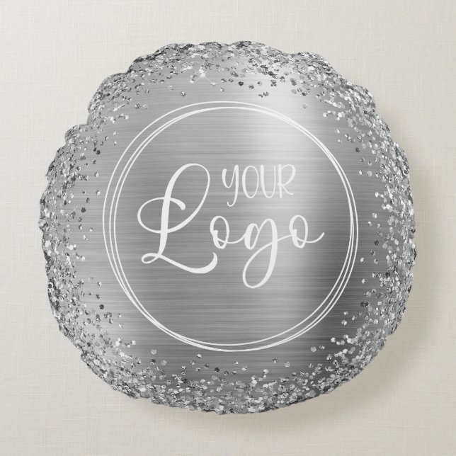 Circular Silver Glitter and Folie Logo Rond Kussen (Voorkant)