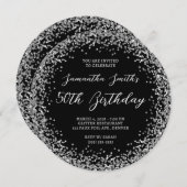 Circular Silver Glitter Black 50th Birthday Kaart (Voorkant / Achterkant)