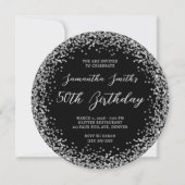 Circular Silver Glitter Black 50th Birthday Kaart (Voorkant)