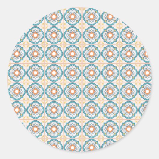 Circular tile design featuring intricate floral ronde sticker (Voorkant)