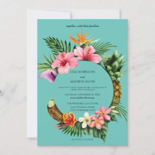 Circular Tropical Hawaiian Floral Wedding - Blue Kaart