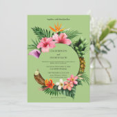 Circular Tropical Hawaiian Floral Wedding - Green Kaart (Staand voorkant)
