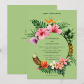 Circular Tropical Hawaiian Floral Wedding - Green Kaart (Voorkant / Achterkant)