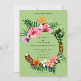 Circular Tropical Hawaiian Floral Wedding - Green Kaart