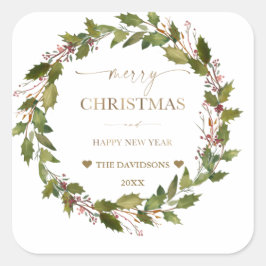 Circular Winter Berries Green Foliage Kerstmis Vierkante Sticker