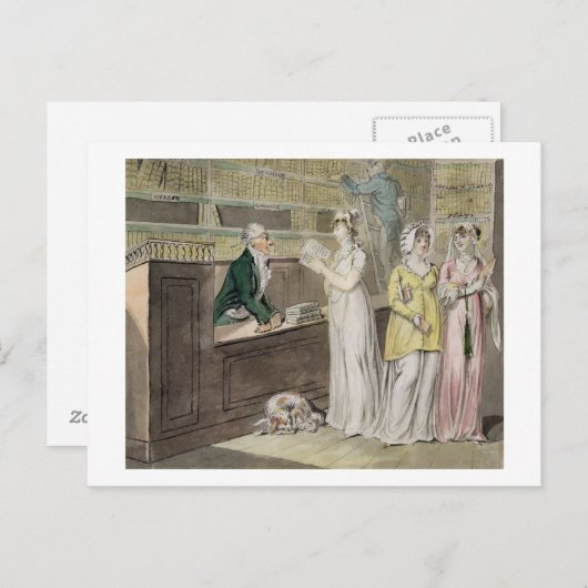 Circulerende bibliotheek (pen en inkt en w/c en w) briefkaart (Voorkant / Achterkant)