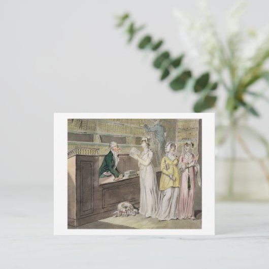 Circulerende bibliotheek (pen en inkt en w/c en w) briefkaart (Staand voorkant)