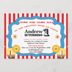Circus 1st Birthday Party Invitation Kaart