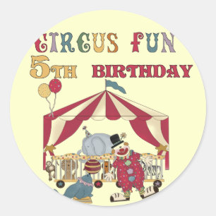 Circus 5th Birthday-overhemden en cadeautjes Ronde Sticker