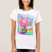 Circus Acrobat Piggy Cyclist met Lollipop T-Shirt (Voorkant)