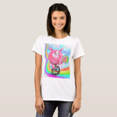 Circus Acrobat Piggy Cyclist met Lollipop T-Shirt (Voorkant volledig)