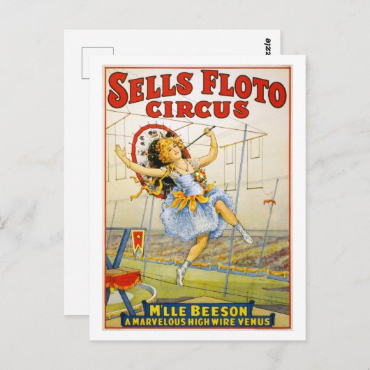 Circus Adverteren: Beeson High Wire Act Briefkaart (Voorkant / Achterkant)