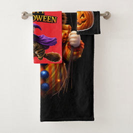 Circus and kitten whimsical Halloween three-p piec Bad Handdoek