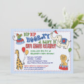 Circus Animal Baby shower Invitation - Blue Kaart (Staand voorkant)