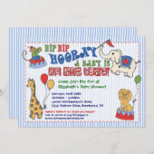 Circus Animal Baby shower Invitation - Blue Kaart (Voorkant / Achterkant)