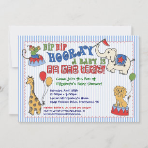 Circus Animal Baby shower Invitation - Blue Kaart