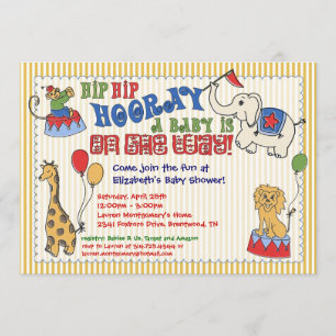 Circus Animal Baby shower Invitation - Geel Kaart