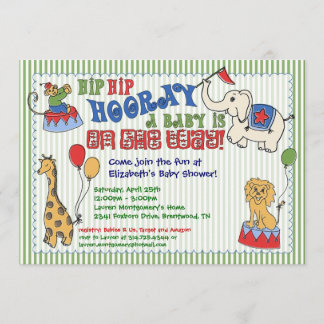Circus Animal Baby shower Invitation - Green Kaart
