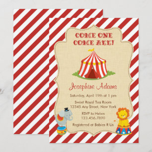 Circus Animal Baby shower Invitation Kaart