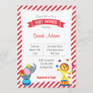 Circus Animal Baby shower Invitation Red Kaart