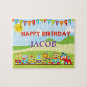 Circus Animal Birthday Train Aangepaste naam Puzzl Legpuzzel