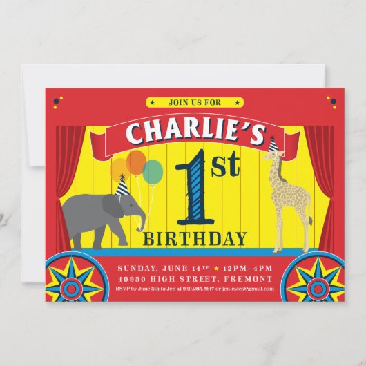 Circus Animal Birthday Uitnodiging (Voorkant)
