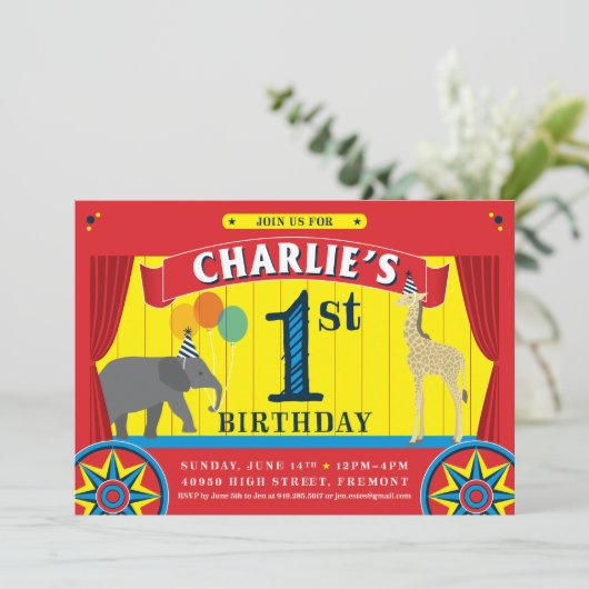 Circus Animal Birthday Uitnodiging (Staand voorkant)