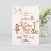 Circus Animal Birthday Uitnodiging (Staand voorkant)