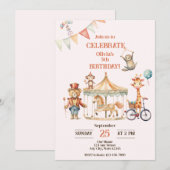 Circus Animal Birthday Uitnodiging (Voorkant / Achterkant)