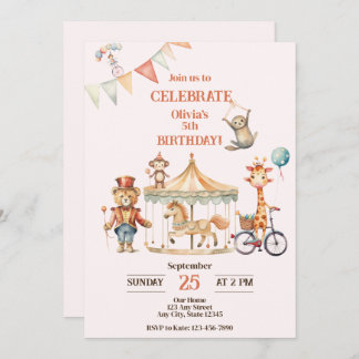 Circus Animal Birthday Uitnodiging