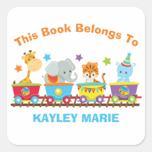 Circus Animal Train Cute Kinderen Dit boek behoort Vierkante Sticker