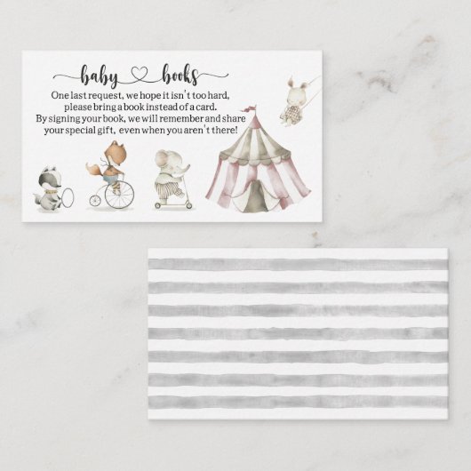 Circus Animals Baby shower Book request Informatiekaartje (Voorkant / Achterkant)