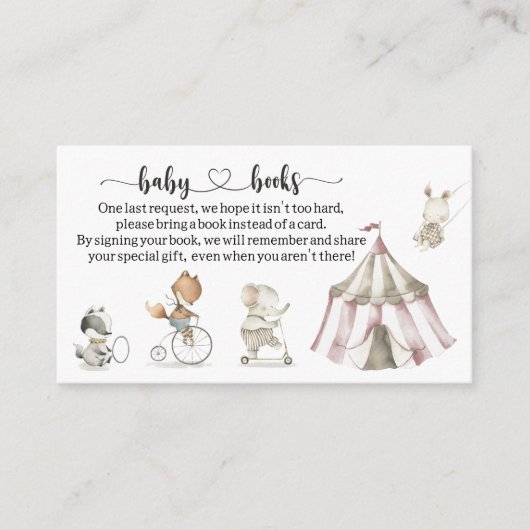 Circus Animals Baby shower Book request Informatiekaartje (Voorkant)