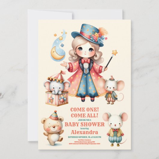 Circus Animals Baby shower Kaart (Voorkant)