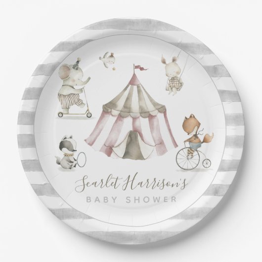 Circus Animals Baby shower Papieren Bordje (Voorkant)