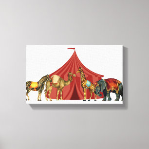 Circus Animals en tent Canvas Afdruk