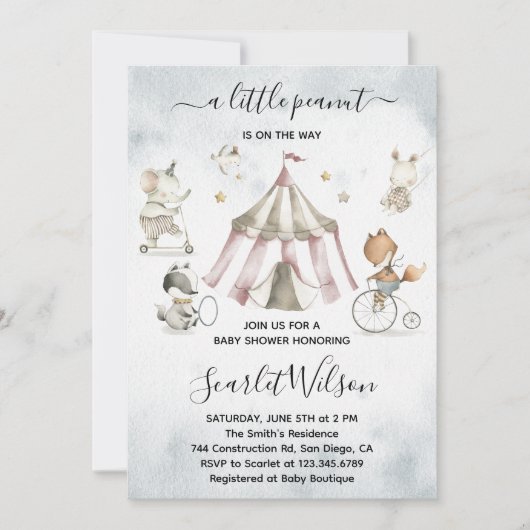 Circus Animals Mobile Baby shower Invitation Kaart (Voorkant)