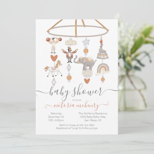 Circus Animals Mobile Baby shower Kaart (Staand voorkant)