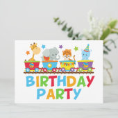 Circus Animals Train Cute Kids Birthday Party Kaart (Staand voorkant)