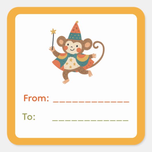 Circus Apen Cadeaubijslabel Vierkante Sticker (Voorkant)