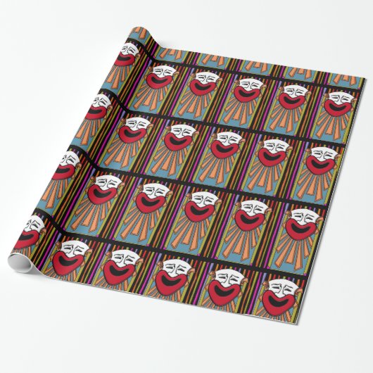 Circus Arts - Happy Clown en Stripes v2 Cadeaupapier (Uitgerold)