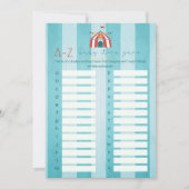 Circus Baby shower alfabet partij spel Kaart (Voorkant)