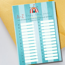Circus Baby shower alfabet partij spel Kaart