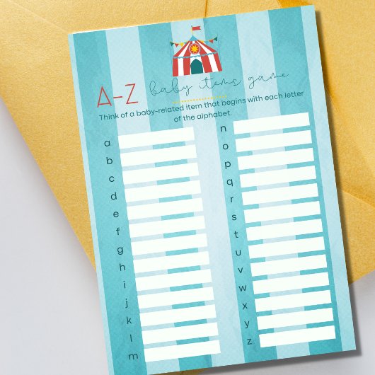 Circus Baby shower alfabet partij spel Kaart